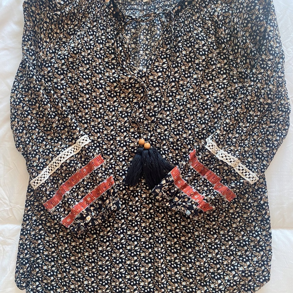 Floral Black and Red Women's Top
